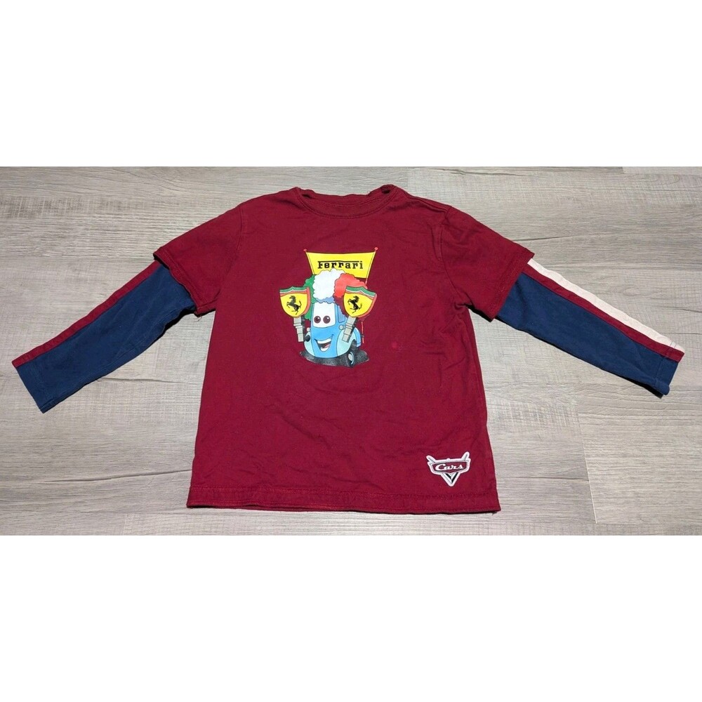 Vintage Disney Cars Ferrari Guido Boys Sz 5-6 Small Red Long Sleeve